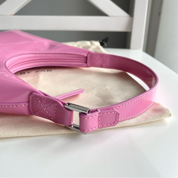 NEW BY FAR Baby Amber Patent Leather Shoulder Bag in Flamingo Pink - Picture 12 of 16